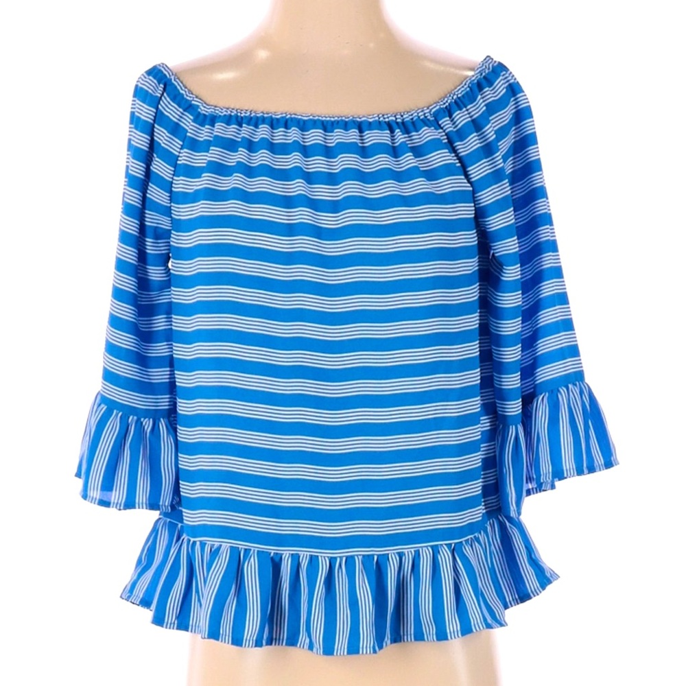 ❤️ 4 for $15 JENNIFER & GRACE 3/4 BLOUSE SMALL BLUE & WHITE STRIPE